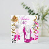 Fabulous 40 Hot Pink Gold White, feestdag Kaart (Staand voorkant)