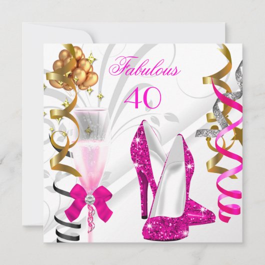 Fabulous 40 Hot Pink Gold White, feestdag Kaart (Voorkant)