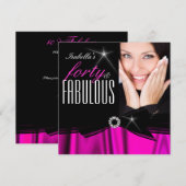 Fabulous 40 Hot Pink Silk Black legant Birthday 2 Kaart (Voorkant / Achterkant)