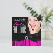 Fabulous 40 Hot Pink Silk Black legant Birthday 2 Kaart (Staand voorkant)