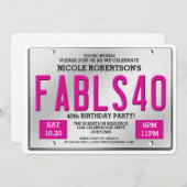 Fabulous 40 Licence Bord Birthday Invitations Kaart (Voorkant / Achterkant)