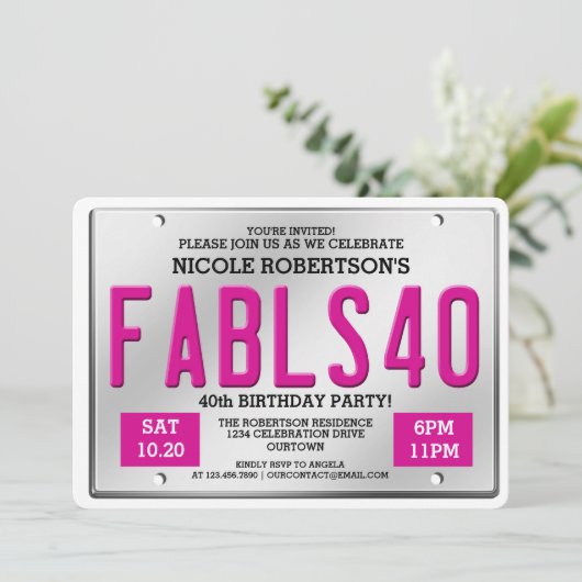 Fabulous 40 Licence Bord Birthday Invitations Kaart (Staand voorkant)