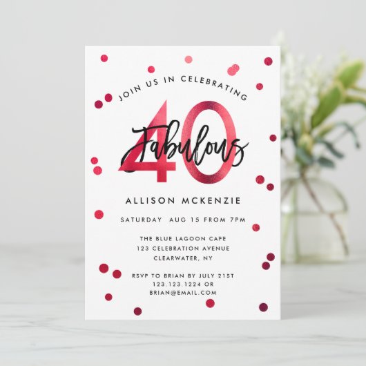 Fabulous 40 | Modern Elegant Red Brushed Birthday Kaart (Staand voorkant)