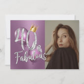 Fabulous 40 Modern Paarse foto 40th Birthday Invi Kaart (Voorkant)