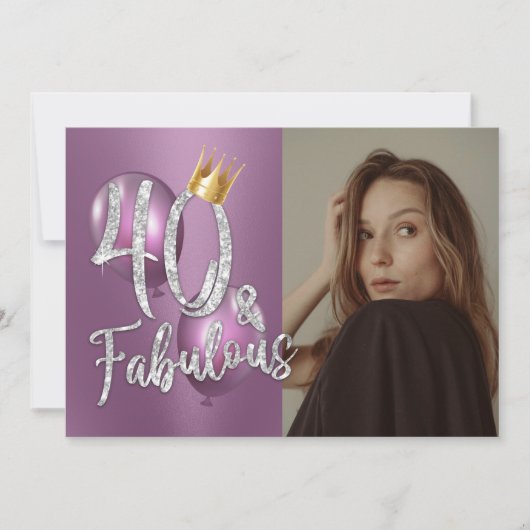 Fabulous 40 Modern Paarse foto 40th Birthday Invi Kaart (Voorkant)