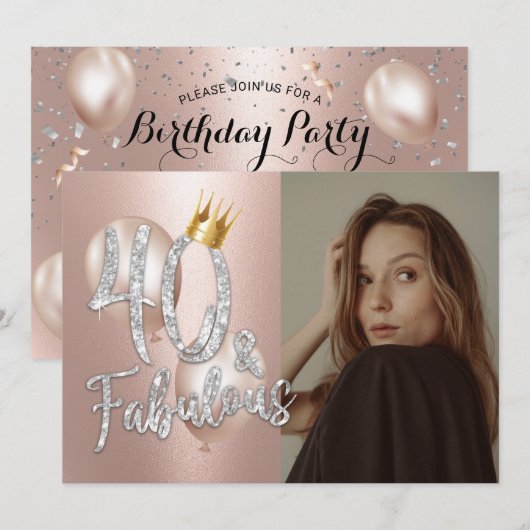 Fabulous 40 Modern Roos Gold Photo Queen Birthday Kaart (Voorkant / Achterkant)