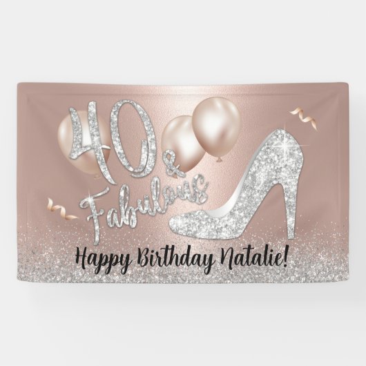 Fabulous 40 Modern Roos Gold & Silver Birthday Spandoek (Horizontaal)