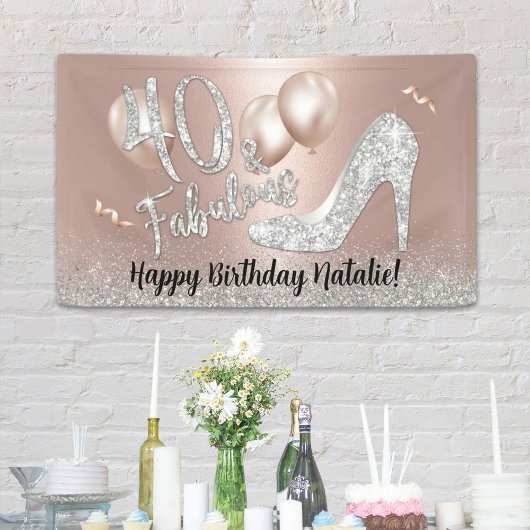Fabulous 40 Modern Roos Gold & Silver Birthday Spandoek