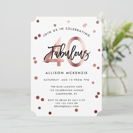 Fabulous 40 | Modern Roos goudborsgeborsteld op zo Kaart (Staand voorkant)