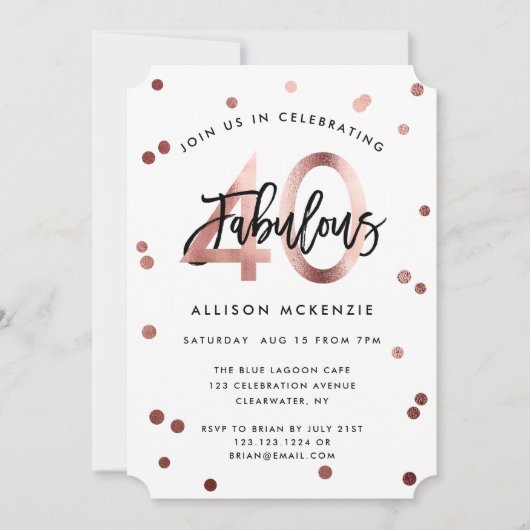 Fabulous 40 | Modern Roos goudborsgeborsteld op zo Kaart (Voorkant)