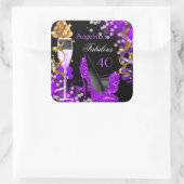 Fabulous 40 Paarse Heels Gold Bubbles op zaterdag Vierkante Sticker (Tas)