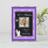 Fabulous 40-party foto Paars Silver High Heels Kaart (Staand voorkant)