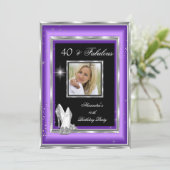 Fabulous 40-party foto Paars Silver High Heels Kaart (Staand voorkant)