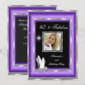 Fabulous 40-party foto Paars Silver High Heels Kaart (Voorkant / Achterkant)