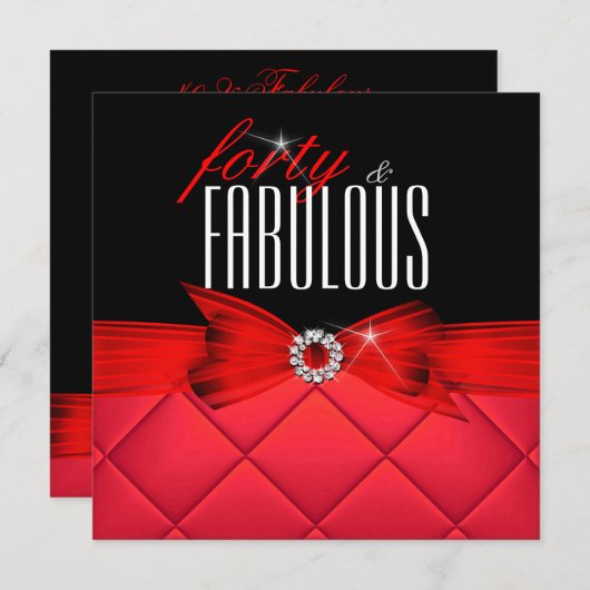 Fabulous 40 Red Black Elegant Birthday Party Kaart (Voorkant / Achterkant)
