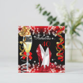 Fabulous 40 Red Black Gold Bubbles Party Kaart (Staand voorkant)