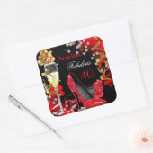 Fabulous 40 Red Heels Gold Bubbles Birthday Party Vierkante Sticker (Envelop)