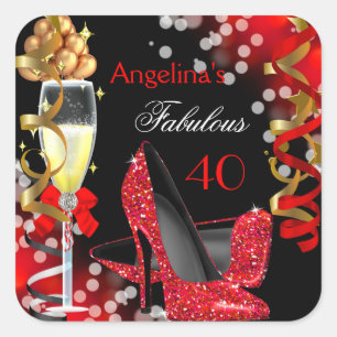 Fabulous 40 Red Heels Gold Bubbles Birthday Party Vierkante Sticker