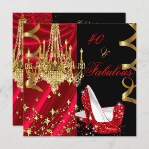 Fabulous 40 Red High Heels Chandelier Birthday Kaart