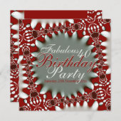 Fabulous 40 Red White Bold Batik Invitation Kaart (Voorkant / Achterkant)
