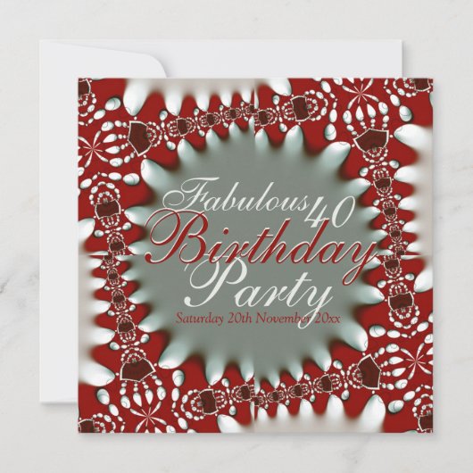 Fabulous 40 Red White Bold Batik Invitation Kaart (Voorkant)