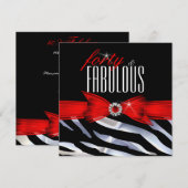 Fabulous 40 Red Zebra Black White Birthday Party Kaart (Voorkant / Achterkant)