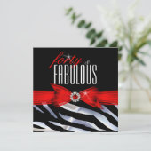 Fabulous 40 Red Zebra Black White Birthday Party Kaart (Staand voorkant)