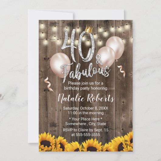 Fabulous 40 rustieke zonnebloemen koningin 40e ver kaart (Voorkant)