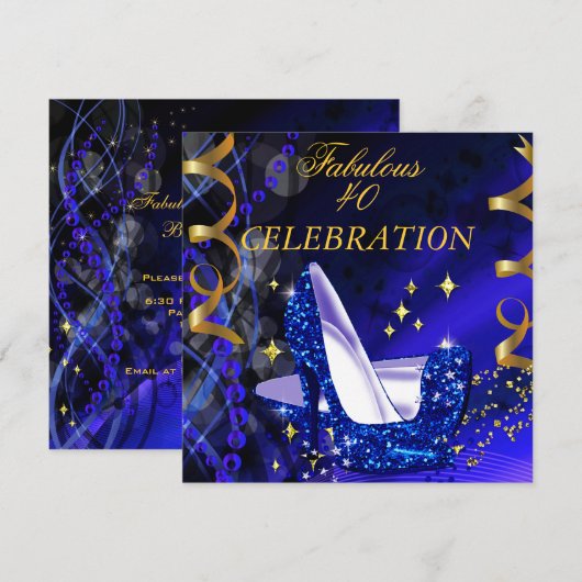 Fabulous 40 Woman's Royal Blue Gold Heels Birthday Kaart (Voorkant / Achterkant)