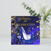 Fabulous 40 Woman's Royal Blue Gold Heels Birthday Kaart (Staand voorkant)