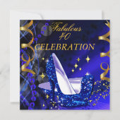 Fabulous 40 Woman's Royal Blue Gold Heels Birthday Kaart (Voorkant)