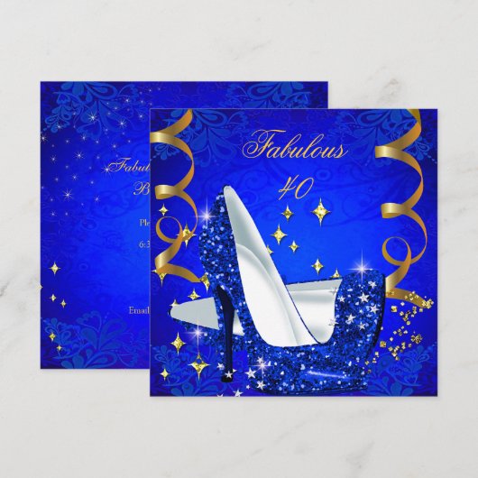 Fabulous 40 Woman's Royal Blue Gold Heels Birthday Kaart (Voorkant / Achterkant)