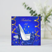 Fabulous 40 Woman's Royal Blue Gold Heels Birthday Kaart (Staand voorkant)