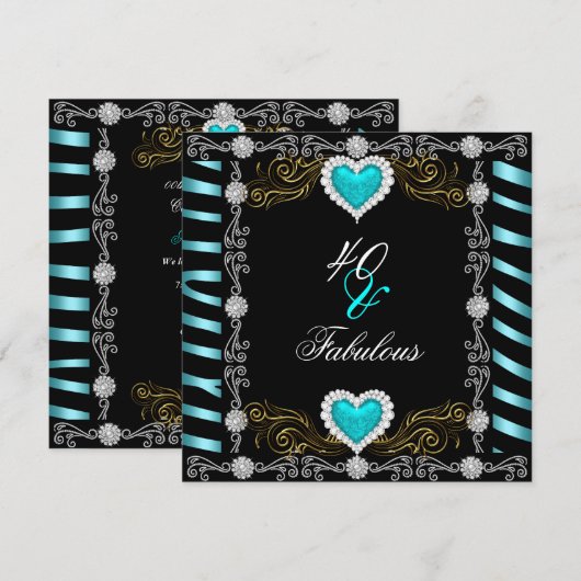 Fabulous 40 Zebra Blauwgroen Black Silver 40th Bir Kaart (Voorkant / Achterkant)