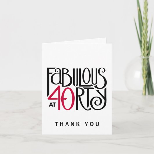 Fabulous 40 zwart-rood Dank u wel briefkaart (Voorkant)