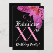 Fabulous 40th Birthday Fuschia Butterfly W1800 Kaart (Voorkant / Achterkant)