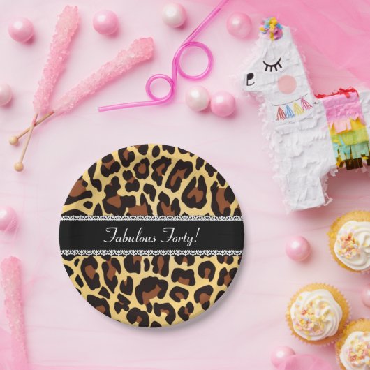 Fabulous 40th Birthday Leopard and Lace A07 Papieren Bordje (Feest)