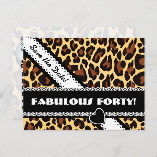 Fabulous 40th Birthday Leopard and Lace A14 Aankondigingskaart (Voorkant / Achterkant)