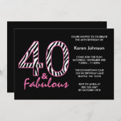 Fabulous 40th Black and Pink Zebra Birthday Kaart (Voorkant / Achterkant)