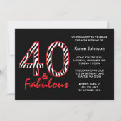 Fabulous 40th Black and Red Zebra Birthday Kaart (Voorkant)