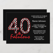 Fabulous 40th Black and Red Zebra Birthday Kaart (Voorkant / Achterkant)
