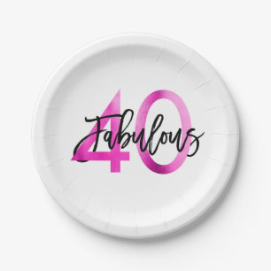 Fabulous 40th   Modern Elegant Chic Pink Birthday Papieren Bordje