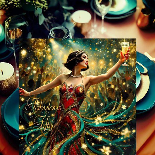 Fabulous 50 1920 Art deco flapper Emerald Red Kaart