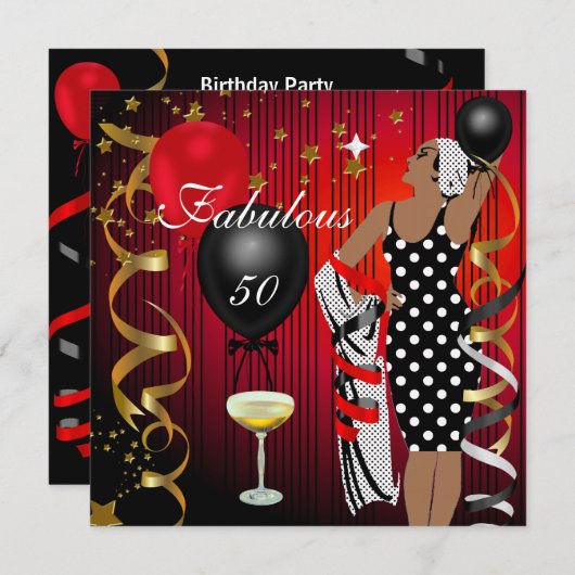Fabulous 50 50 Diva Birthday Black Red Balloon Kaart (Voorkant / Achterkant)