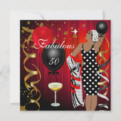 Fabulous 50 50 Diva Birthday Black Red Balloon Kaart (Voorkant)