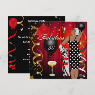 Fabulous 50 50 Diva Birthday Black Red Balloon Kaart