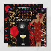 Fabulous 50 50 Diva Birthday Black Red Lights Kaart (Voorkant / Achterkant)