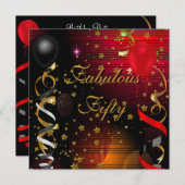 Fabulous 50 50 halve verjaardag Zwarte Rode Sterre Kaart (Voorkant / Achterkant)