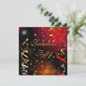 Fabulous 50 50 halve verjaardag Zwarte Rode Sterre Kaart (Staand voorkant)