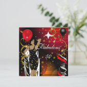 Fabulous 50 50 halve verjaardag Zwarte Rode Sterre Kaart (Staand voorkant)